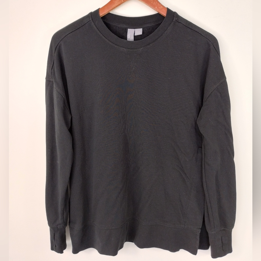 Sweaty Betty After Class Split Sweatshirt Black Crewneck Size 6